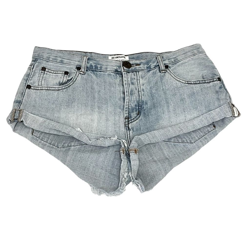One Teaspoon Bandits Denim Shorts 29 Light Wash Distressed Raw Hem Cutoff